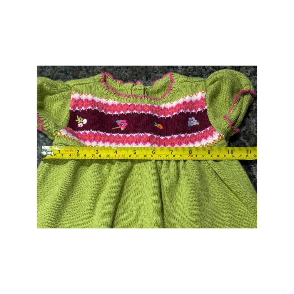 Gymboree Girls Lime Green Knit Floral Fair Isle Sweater Dress 12-18 Months